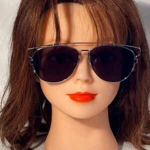 1348 Sunglasses Silver Wire Frame With Black Lens NWT